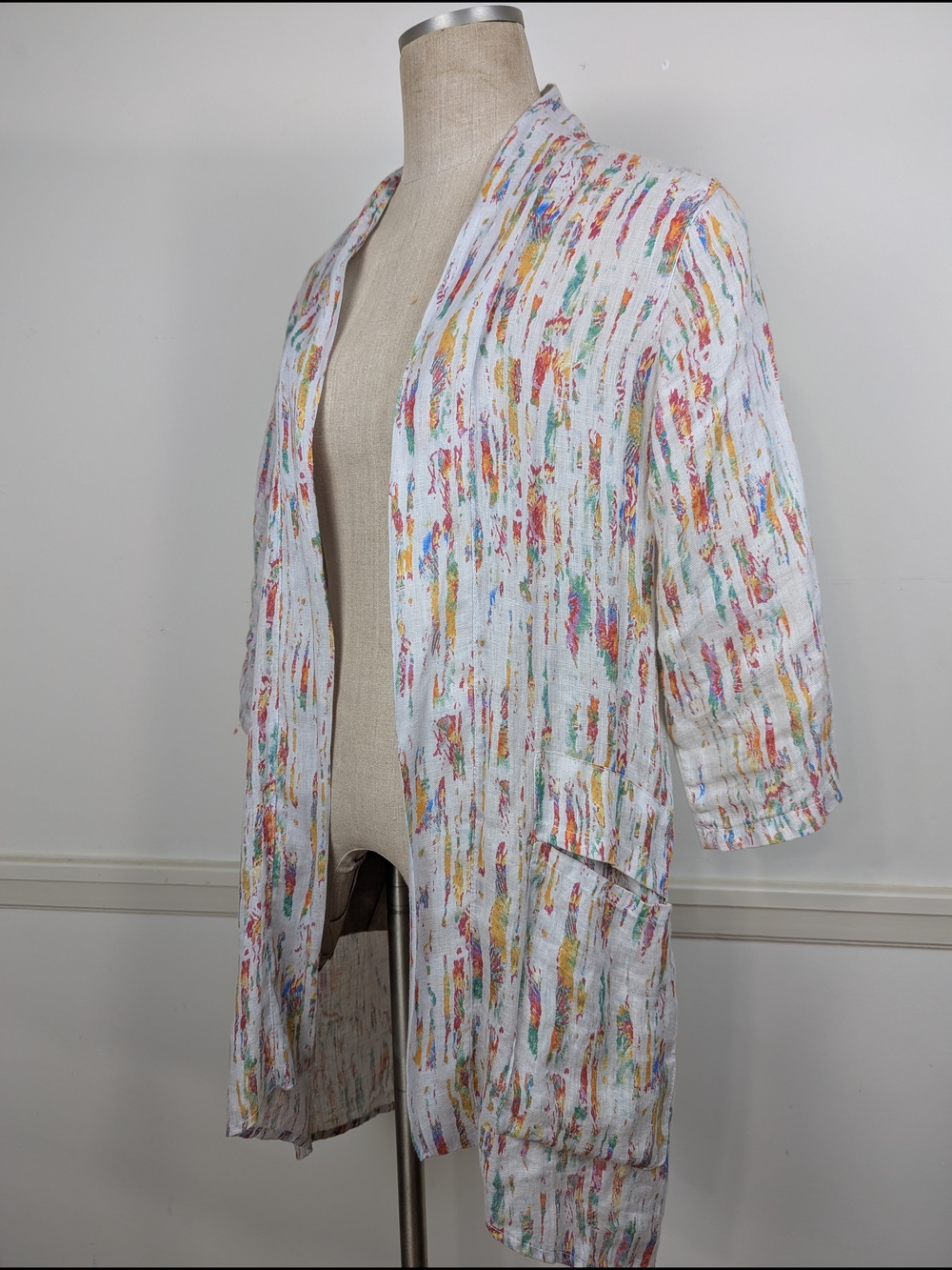 Vintage 1990's 3/4 Sleeve Linen Blazer With Pockets Small